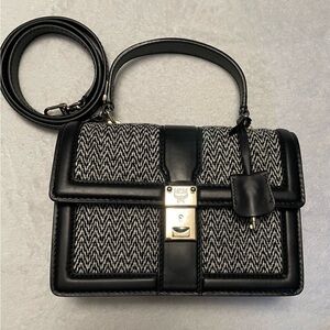 MCM Satchel Black and White‎ with Textured Design